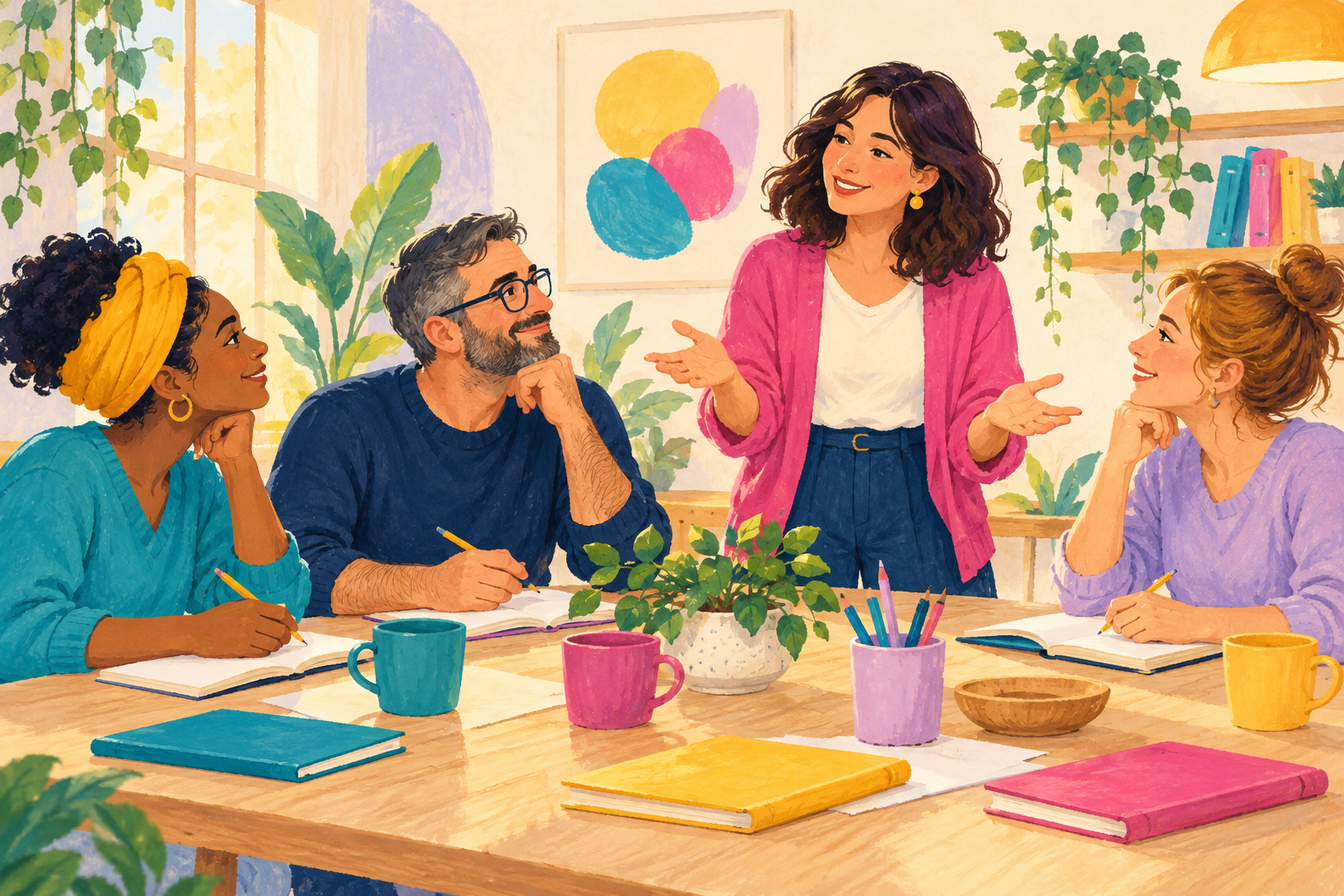 Illustrazione di adulti durante un incontro di formazione